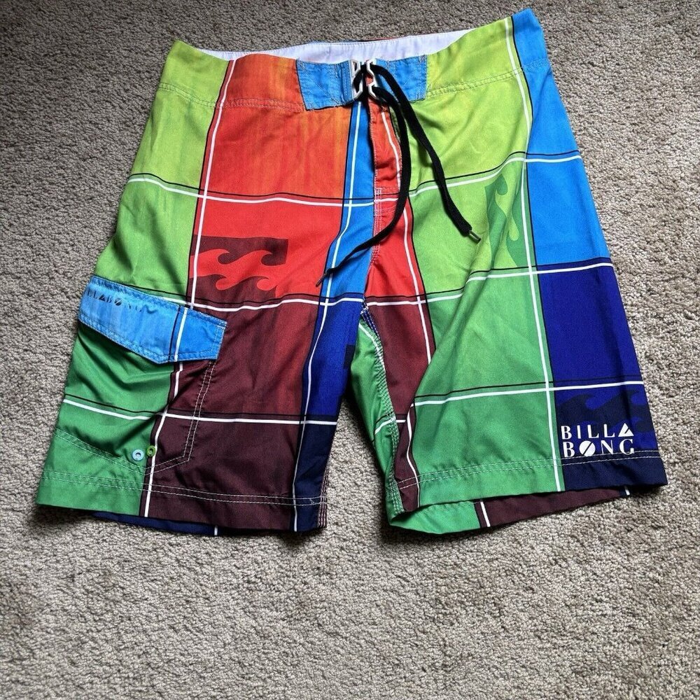 RARE Color‎ Blocks Billabong Surf Board Shorts Sz 36 Multicolor Bright Rainbow